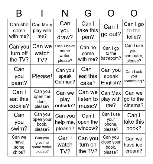 Can for permission/request Bingo Card