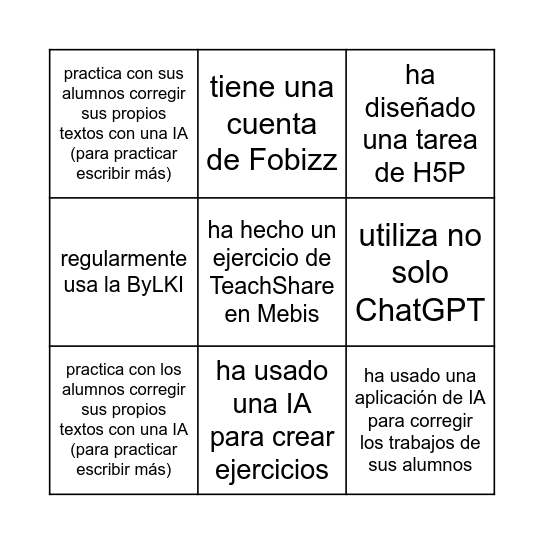 las IA: Encuentra a alguien que... Bingo Card