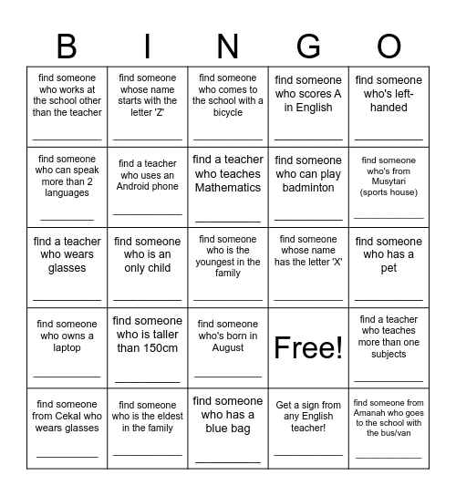 BINGO EXPLORACE Bingo Card