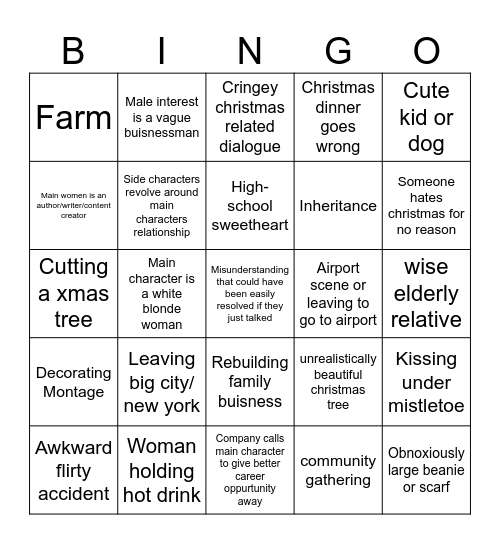 Bad Christmas Movie Bingo Card