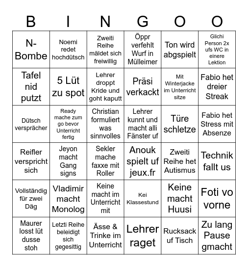 4a Klassebingo Card