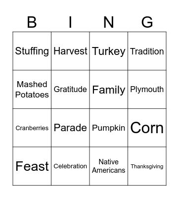 Thanksgiving Bingo Card