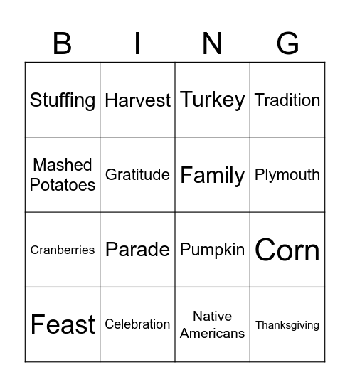 Thanksgiving Bingo Card