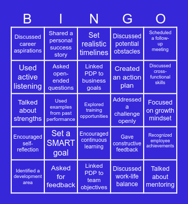 Personal Development Plan Bingo Card