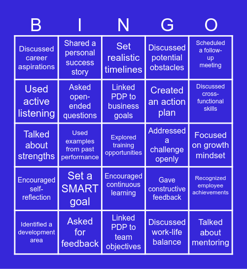 Personal Development Plan Bingo Card