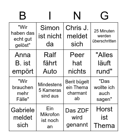 Freitags Meeting Bingo Card