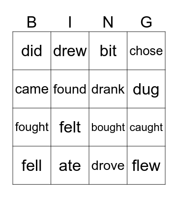 Irregular Verbs  Bingo Card