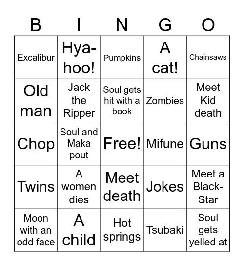 Soul Eater Bingo Card