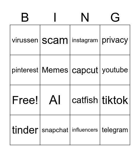 social media Bingo Card