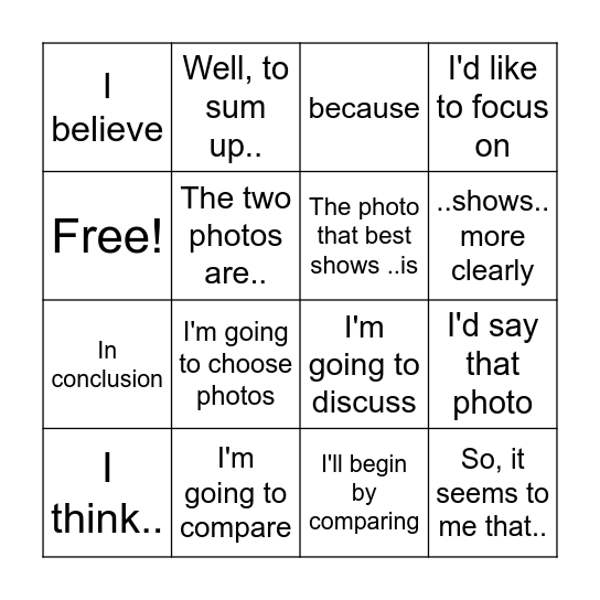 Close up Speaking Unit 6 Bingo Card