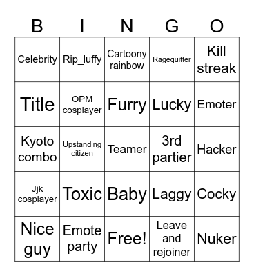 The strongest battlegrounds Bingo Card