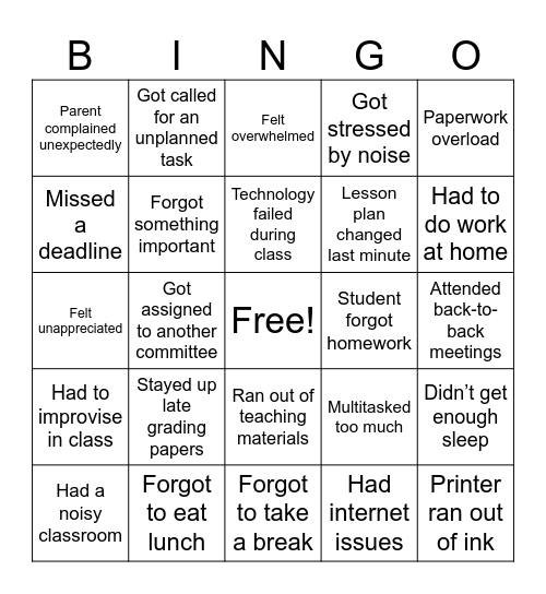 Untitled Bingo Card