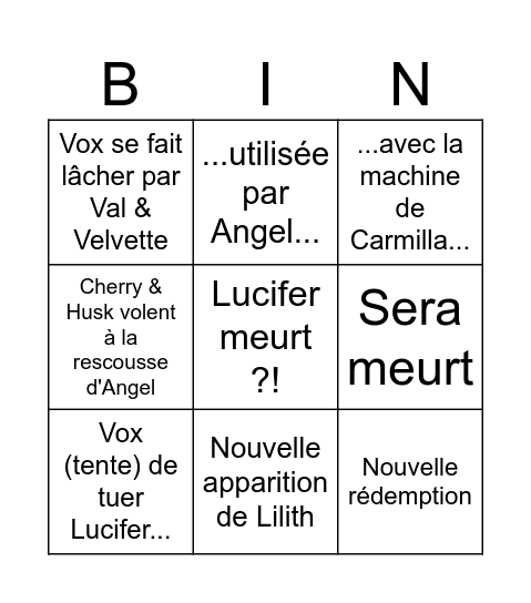 Hazbin Hotel final saison 2 Bingo Card