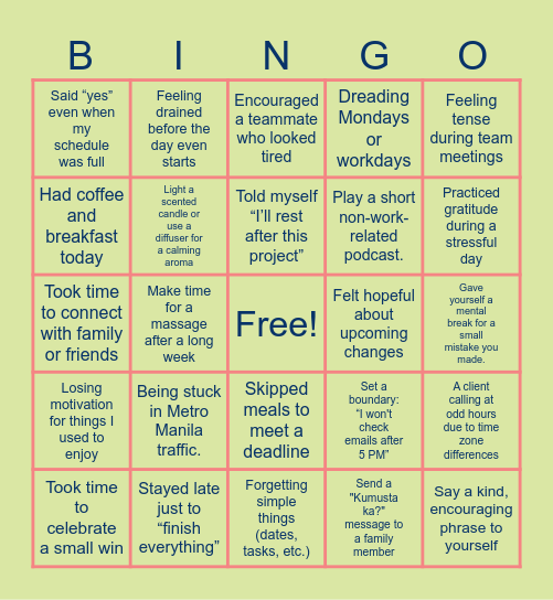 Stress & Strain Bingo Card
