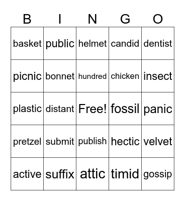 Closed/Closed Bingo Card