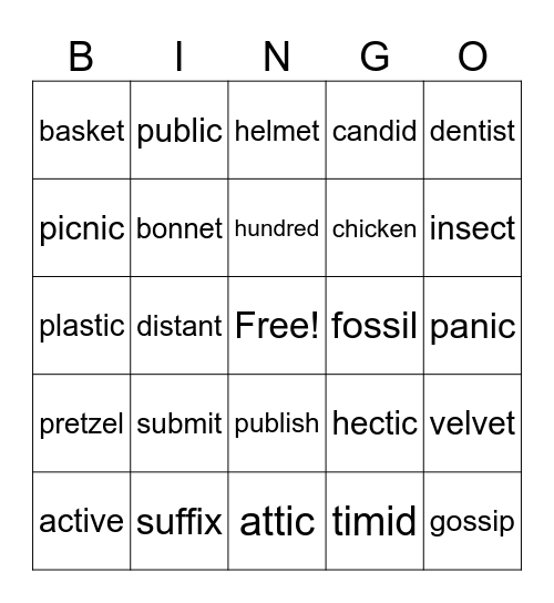 Closed/Closed Bingo Card