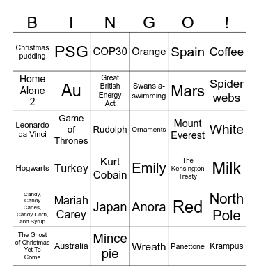 Festive Fun Bingo Quiz Bingo Card