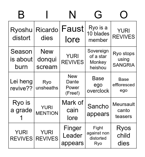 NOVA'S CANTO 9 BINGO Card