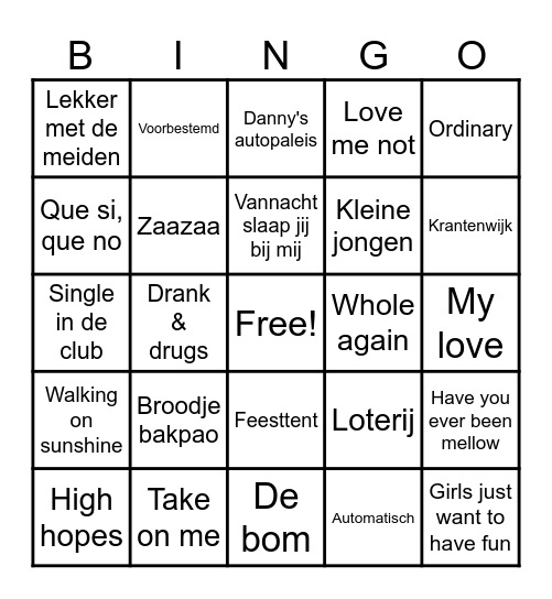 Jong Nederland bingo Card