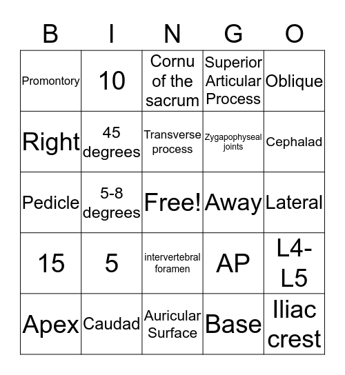 L-Spine Bingo Card