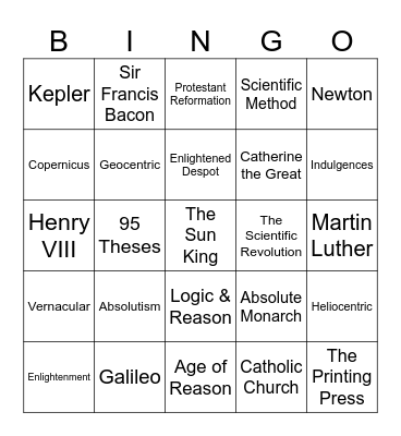 Absolutism & The Scientific Revolution Bingo Card