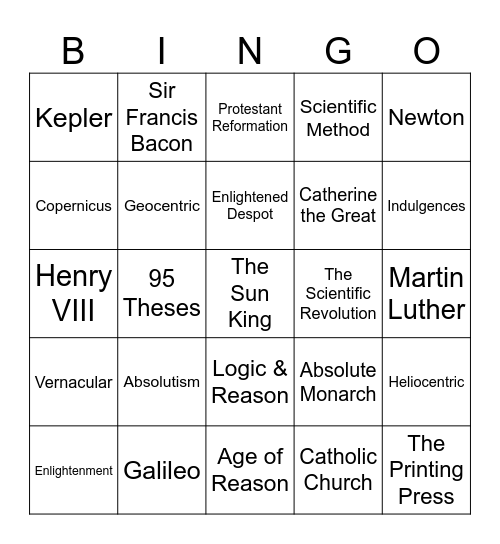 Absolutism & The Scientific Revolution Bingo Card