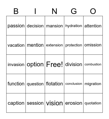 tion sion bingo Card
