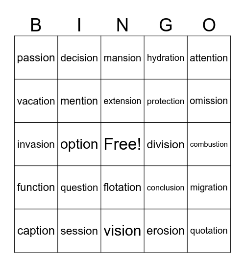 tion sion bingo Card
