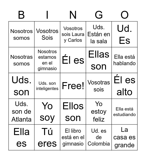 SER and ESTAR 5th grade Bingo Card