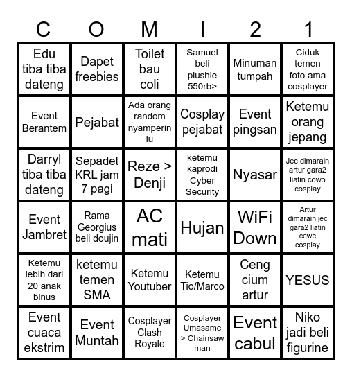 Comifuro Bingo Card