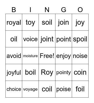 oi/oy sounds Bingo Card