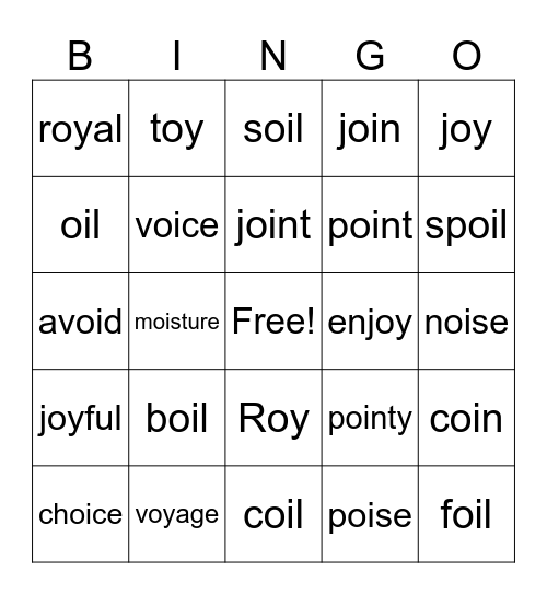 oi/oy sounds Bingo Card