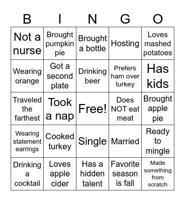 Friendsgiving Bingo Card