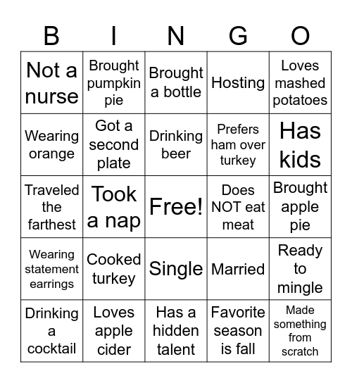 Friendsgiving Bingo Card