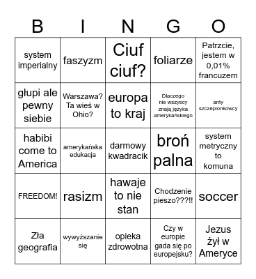 Amerykanie to debile Bingo Card