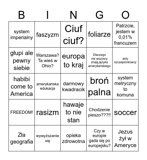 Amerykanie to debile Bingo Card