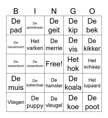 De dieren Bingo Card