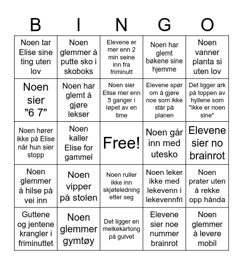 Klassens Bingo Card