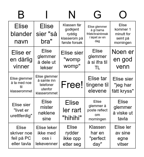 Elise's Bingo Card