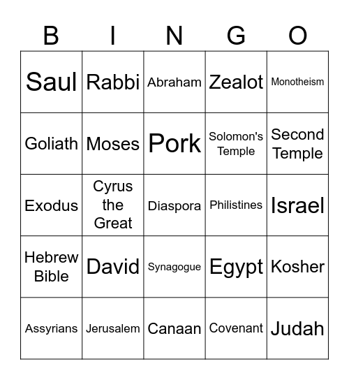 Ancient Judaism Bingo Card