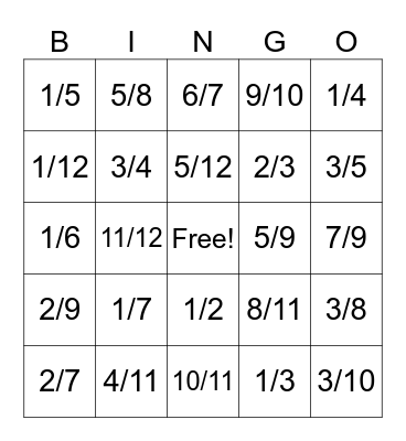 Simplifying Fractions Bingo Card