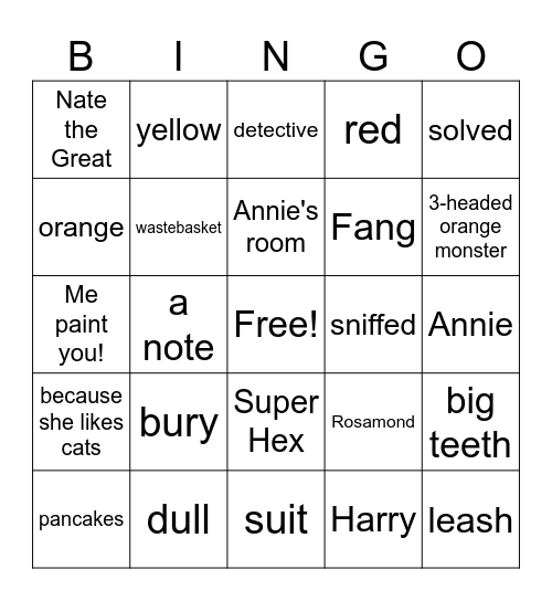 Nate the Great Bingo Card