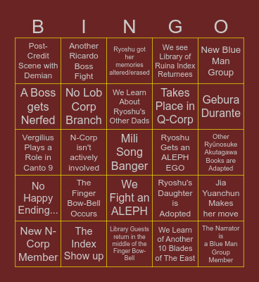 Devalous' Canto 9 Bingo/Predictions Bingo Card