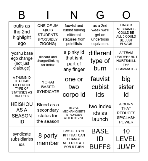CANTO 9 PREDICTION (GAMEPLAY) Bingo Card