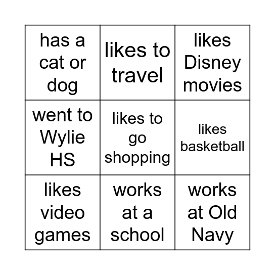 CONVERSATION BINGO Card