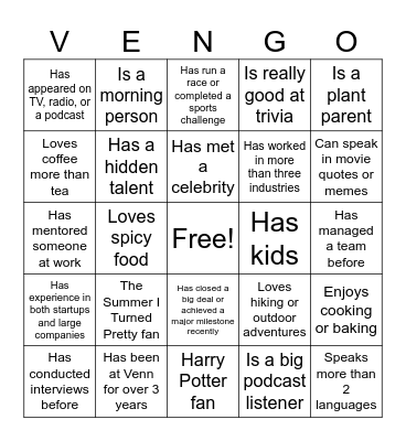 Venn-go Bingo Card