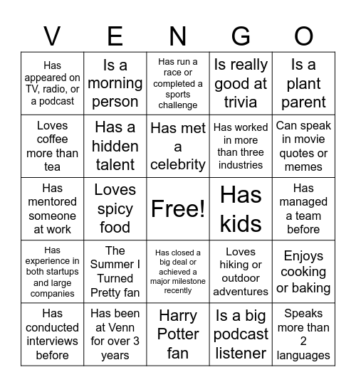 Venn-go Bingo Card