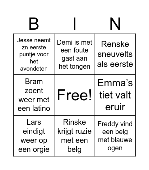 De vriendenweekend bingo Card