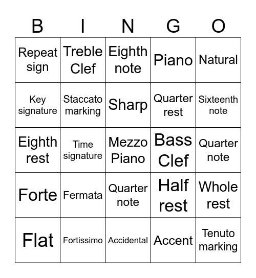 Thanksgiving Music Bingo Card
