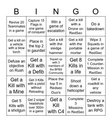 Battlefield Bingo Card